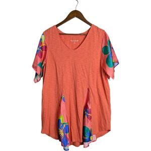 Soft Surroundings Birds of Paradise Handkerchief Tunic Top Large Orange Floral